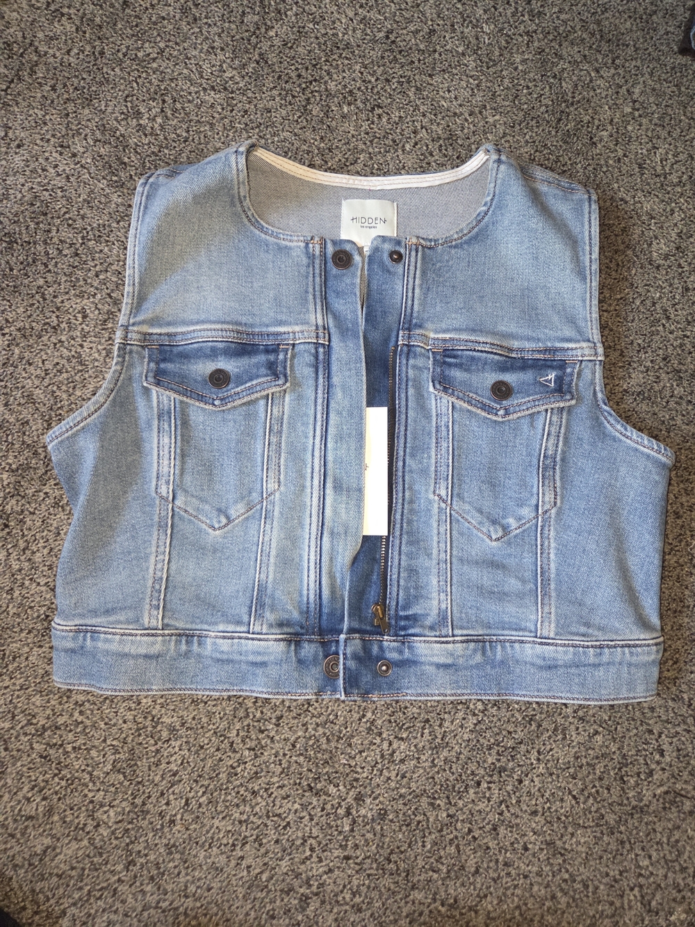 Hidden Denim Crop Vest in Light Blue